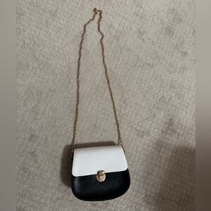 Black & White Crossbody Bag with Gold Chain Strap – Chic Two-Tone Purse